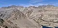 North Palisade to left and Middle Palisade to right. Disappointment Peak is last summit to the right. Camera is pointed north from the east side of Observation Peak.