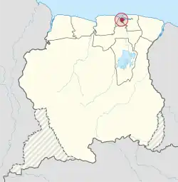 Map of Suriname showing Paramaribo district