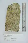 Pentlandite occurring with chalcopyrite. Specimen from Sudbury, Ontario, Canada.