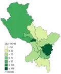 Confirmed deaths by COVID-19 per 100,000 inhabitants by province of Cuzco.