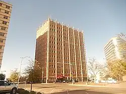 The historic Petroleum Building was built with a neo-gothic facade in 1928.