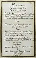 Epitaph inscription Johann Philipp Georg Dominikus Vöhlin of Frickenhausen, from the Thesaurus Palatinus