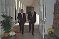 US President Bill Clinton Walking with Egyptian President Hosni Mubarak along the White House Colonnade, October 1993