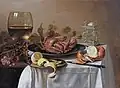 A still life with a roemer, a crab and a peeled lemon, Pieter Claesz, 1643