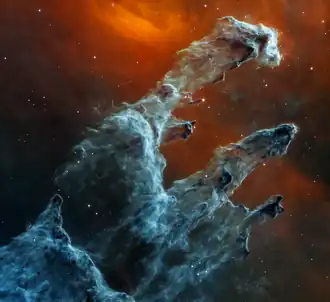 JWST's mid-infrared view of the Pillars of Creation, 2022