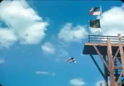 The state banner at a Shakamak diving competition, 1942.