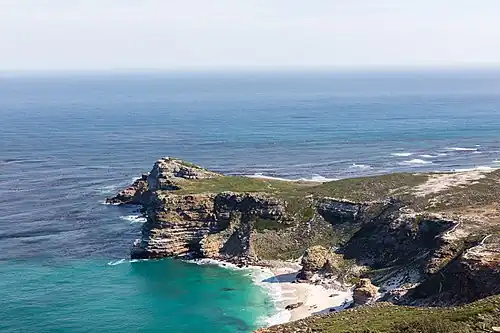 A cape and a beach seen from above.
