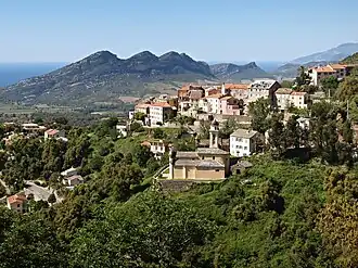 The church of San Cervone and the surrounding buildings, in Poggio-d'Oletta