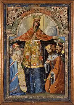 Icon of the Intercession of the Theotokos depicting Bohdan Khmelnytskyi, late 17th-early 18th century, Kyiv region