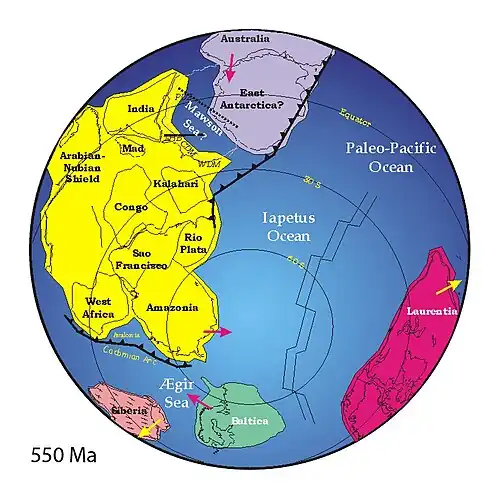 Image 22A reconstruction of Pannotia (550&nbsp;Ma). (from History of Earth)