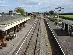 Two railway platforms, only one of which is served by a track