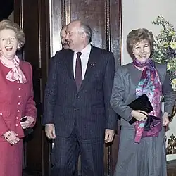 Margaret Thatcher and Mikhail Gorbachev at the Soviet Embassy in London, 1 April 1989