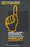 A poster designed to promote a 2004 presentation on the importance of preparing and using written agreements.