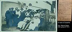 Rare on-deck photo of Carpathia's passengers (c. 1914), unconnected with the Titanic disaster