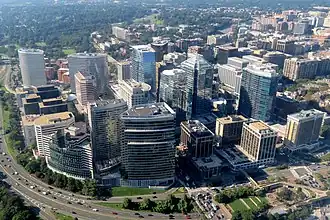 An aerial view of Rosslyn in September 2018