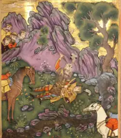 Depiction of Rostam and Sohrab, 1640, signed by Mohammad Yusef the Painter IO Islamic 3682, f.92r