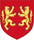 Lions combatant or armed and langued azure