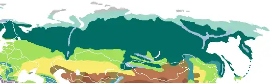 &nbsp;&nbsp;Ice sheet and polar desert &nbsp;&nbsp;Tundra &nbsp;&nbsp;Alpine tundra &nbsp;&nbsp;Taiga &nbsp;&nbsp;Montane forest &nbsp;&nbsp;Temperate broadleaf and mixed forest &nbsp;&nbsp;Temperate steppe &nbsp;&nbsp;Dry steppe
