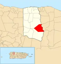 Location of Santiago within the municipality of Camuy shown in red