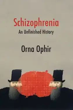 On the bottom third of the cover, an illustration of two double-faced man wearing a black covering and black top-hats. For each of the men, one their faces looks at the other man's face, and the other face looks outwards. A red cloud comes out of their mouths and merges together.