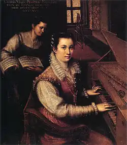 Lavinia Fontana, Self-portrait at the Clavichord with a Servant, 1577. She was born in Bologna, the daughter of Prospero Fontana, who was a painter of the School of Bologna.