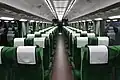 The interior of car 2 (green-coloured seats)
