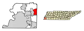 Location of Arlington in Shelby County, Tennessee.