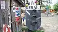 Old railroad block signal on display in the garden at the rear of the restaurant
