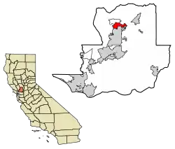 Location of Hartley in Solano County, California.