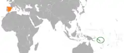 Map indicating locations of Solomon Islands and Spain