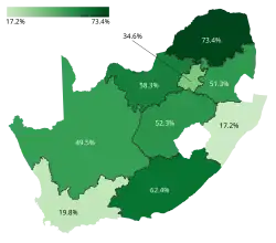 The ANC's performance by region in the 2024 South African general election.