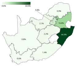The uMkhonto we Sizwe (political party) performance by region.