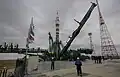 Soyuz MS-26 atop a Soyuz-2.1a rocket shortly after it was erected