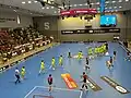 Men's team (in green) celebrating a goal in the 2024–25 season quarterfinal