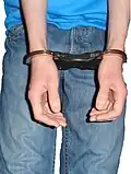 Cuffs applied in front in the palm to palm position