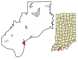 Location of Rockport in Spencer County, Indiana.