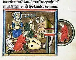 Early 13th century, Germany, St. Elizabeth's Psalter. King David holding a smaller rotte.