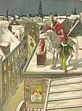 Sinterklaas and his servant on the roof (1907)