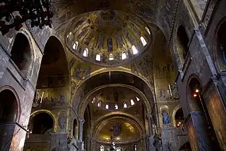 dark interior with golden mosaics