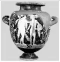 Stamnos by the Sommavilla Painter, red-figure ceramic, naked boys, 5th BC Necropolis of Genoa, Civic Archaeological Museum Genoa Pegli.