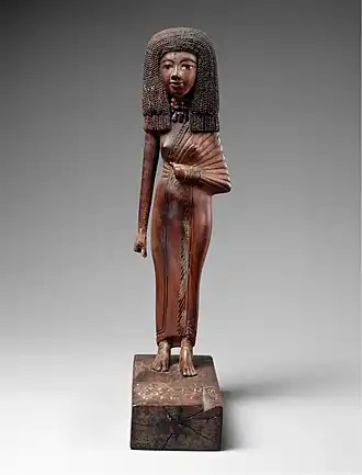 Statuette of the lady Tiye; 1390-1349 BC; wood, carnelian, gold, glass, Egyptian blue and paint; height: 24&nbsp;cm; Metropolitan Museum of Art