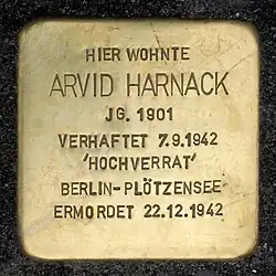 A Stolperstein for Arvid Harnack at 14 Genthiner Straße at Tiergarten
