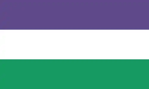 The flag of the suffragettes (United Kingdom). Purple represents loyalty and dignity, white purity and green hope.