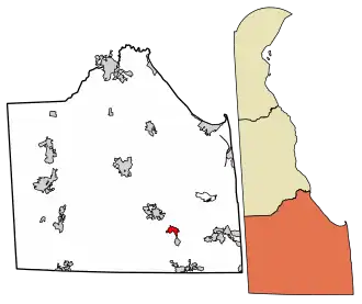 Location of Dagsboro in Sussex County, Delaware.