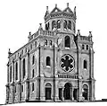 Gerhard Roese. Kłodzko Synagogue cast-aluminium sculpture; view from the street