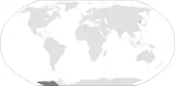 Map indicating locations of Taiwan and North Korea