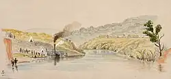 Paddle steamer at Te Rore in 1864