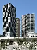The One (left) as part of the building complex "The Marks" with Q-Tower (back) and Helio Tower (right)