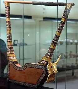 Image 26The Queen's gold lyre from the Royal Cemetery at Ur. Iraq Museum, Baghdad. (from Music of Iraq)