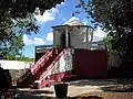 The old Hanuman temple on an elevated platform.